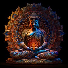 Digital illustration. The concept of meditation, mindfulness, yoga. Buddha