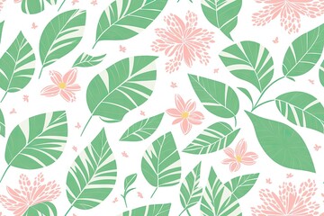 Gardenias with green leaves background. Seamless flat painting. Beautiful tribal generative ai art background