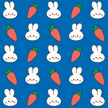 seamless cute bunny with carrot pattern.cartoon style.vector.great for kids clothes or textile 