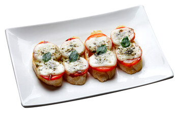 bruschetta with tomato, mozzarella, basil