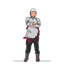 One continuous line drawing of Construction Engineers using full body harness in the construction project. Construction Engineer design with simple linear style. Construction project design concept
