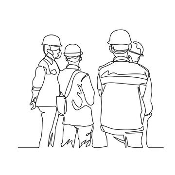 recommend clip art: One continuous line drawing of Construction Engineers discussion in the construction project. Construction Engineer design with simple linear style. Construction project design concept Vector