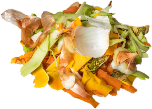 Vegetable peelings for composting. Transparent background.