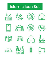 Islamic Icons Set Line Art Vector, Ramadan Kareem Elements, Eid Mubarak Design Elements, Muslim Prayer, Mosque, kaaba