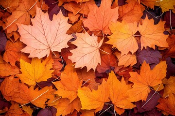 Naklejka na ściany i meble Brown dry maple fallen leaves heap isolated transparent png. Autumn season. Generative AI