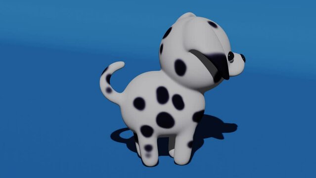 Cute dalmatian dog on a blue background. Abstract loop animation