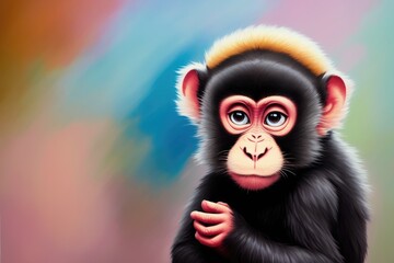 Cute colorful magic monkey, cartoon style painting. Colored digital drawing illustration. Generative ai art illustration