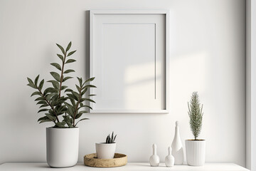 Blank Picture Frame Mockup on Modern Boho Interior Wall