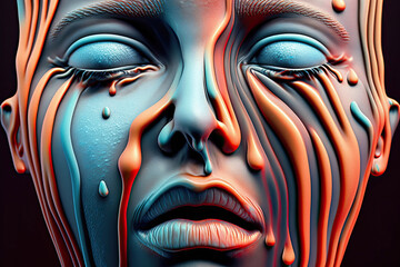 crying emotions concept. Abstract face 3d, generative ai