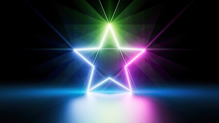 3d render, abstract neon background with colorful star glowing in the dark. Simple linear symbol. Minimalist geometric wallpaper