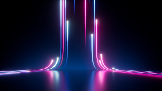 3d rendering, abstract neon background. Modern wallpaper with glowing vertical lines