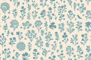 Floral vintage seamless pattern. Blooming garden flowers, clove, background. Seamless flat painting. Beautiful tribal generative ai art background