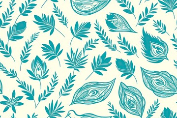Fototapeta premium Floral vintage seamless pattern. Blooming garden flowers, clove, background. Seamless flat painting. Beautiful tribal generative ai art background