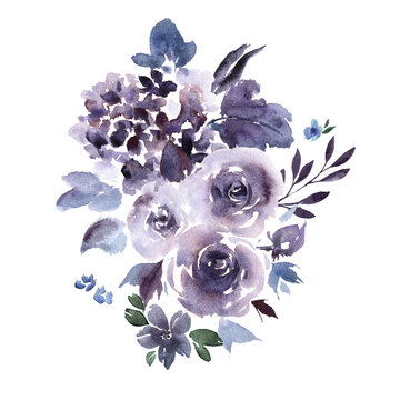 A lovely and graceful watercolor bouquet in shades of pale purple