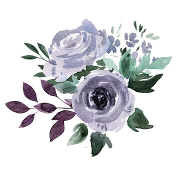 A modern and minimalistic watercolor bouquet in shades of lilac