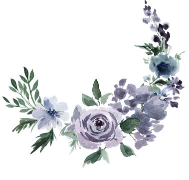 A bold and dramatic watercolor wreath bouquet in deep shades of aubergine