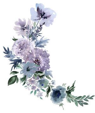 A playful and fun watercolor bouquet in a mix of bright purples