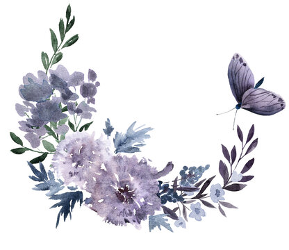 A dreamy watercolor wreath in a mix of soft purples