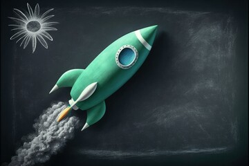 Illustration of rocket in the blackboard, concept of business and creativity. Generative AI