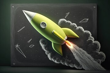 Fototapeta na wymiar Illustration of rocket in the blackboard, concept of business and creativity. Generative AI