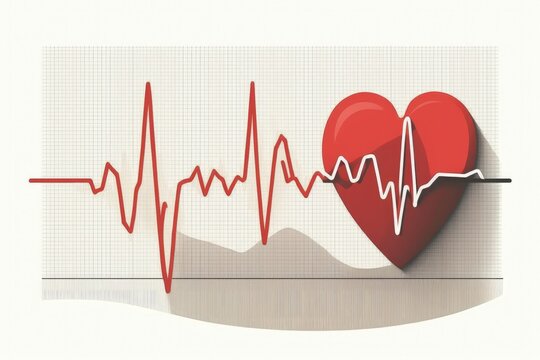 Illustration of heart with graph of heartbeat, concept of health. Generative AI