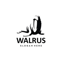 long toothed seal or walrus logo sitting design inspiration