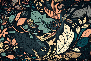 Hand drawn style floral pattern background illustration.