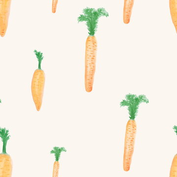seamless pattern of water color hand painted orange carrots