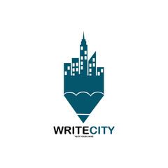 writer city with pencil and building logo vector design. Suitable for business, education, and author