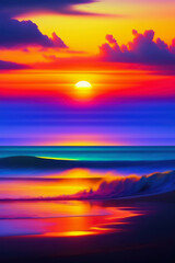 Fototapeta na wymiar sunset over the ocean Exploring the beautiful ocean waves and beach under sunset