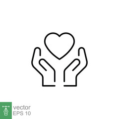 Hand heart line icon. Simple outline style. Wellbeing, health care, support, life, save, love, give, charity concept. Vector illustration isolated on white background. EPS 10.