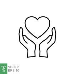 Obraz premium Hand heart line icon. Simple outline style. Wellbeing, health care, support, life, save, love, give, charity concept. Vector illustration isolated on white background. EPS 10.