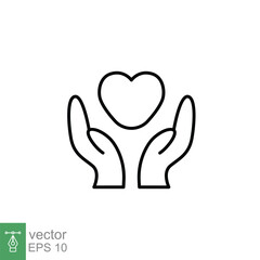Hand heart line icon. Simple outline style. Wellbeing, health care, support, life, save, love, give, charity concept. Vector illustration isolated on white background. EPS 10.