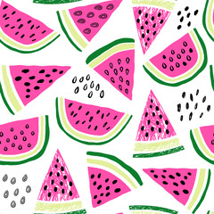 Watermelon seamless pattern. Fruit hand drawn summer seamless texture