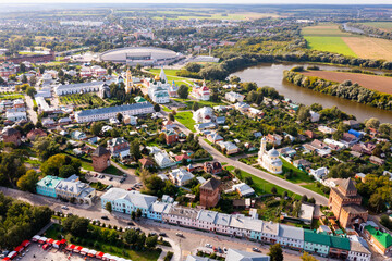 Aerial view of temples and churches in the historic town of Kolomna. Russia