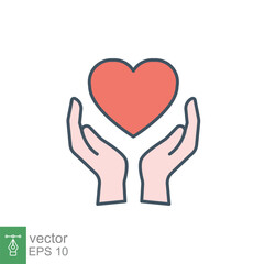 Hand heart flat icon. Simple filled outline style. Wellbeing, health care, support, life, save, love, give, charity concept. Vector illustration isolated on white background. EPS 10.