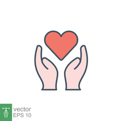 Hand heart flat icon. Simple filled outline style. Wellbeing, health care, support, life, save, love, give, charity concept. Vector illustration isolated on white background. EPS 10.