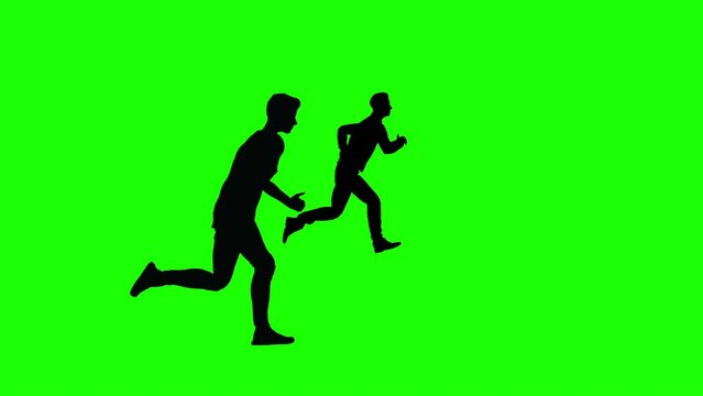 Two men silhouettes running green screen