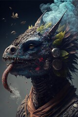 Ai Art illustration of an exotic iguana in profile. Iguana portrait