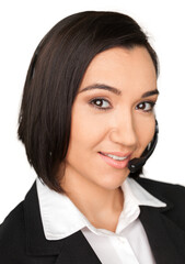 Closeup of a Female Phone Operator in Headset