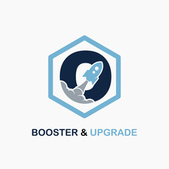 Letter O with Rocket Icon for Booster, Upgrade, Velocity, Speed for Finance, Education Business Consultant