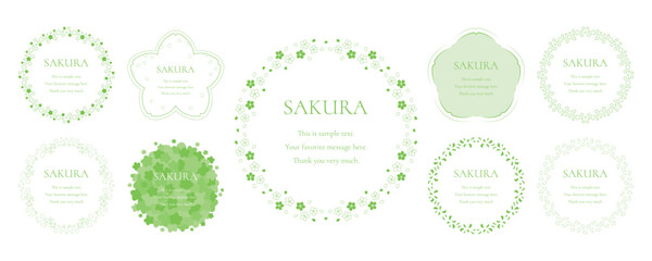 素材_フレームのセット_桜をモチーフにした春の飾り枠。シンプルで高級感のある囲みのデザイン。