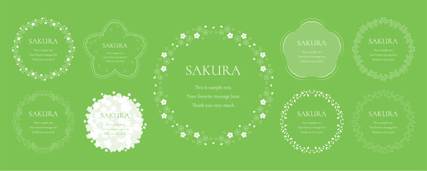 素材_フレームのセット_桜をモチーフにした春の飾り枠。シンプルで高級感のある囲みのデザイン。