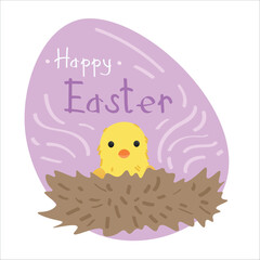 Creative greeting card with cute Easter chicken