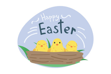 Creative greeting card with cute Easter chickens
