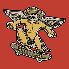 illustration of a cupid angel skateboard