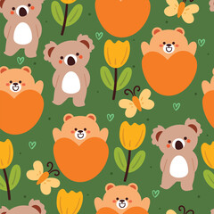 seamless pattern cartoon koala and bear. cute animal wallpaper for textile, gift wrap paper