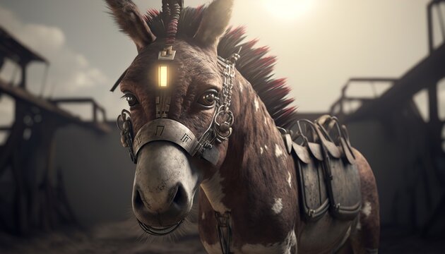 futuristic donkey horse cyborg wallpaper background created with generative ai technology