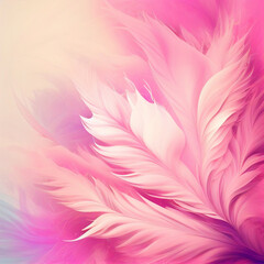 Fototapeta na wymiar Pink and pastel feathers on abstract background. Generative AI 