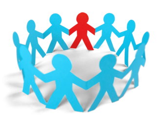 Red Paper Man in a Circle of Paper People